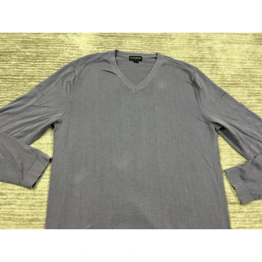 Banana Republic Sweater Mens XL Blue Long‎ Sleeve V-Neck 100% Cotton